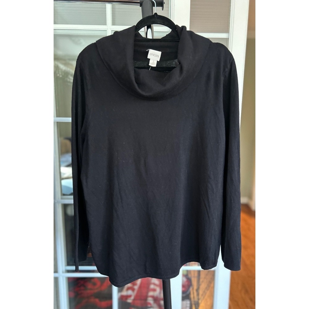 Chico's Cam Black Apparel Cowl Neck Long Sleeve Pullover Sweater Size 3 XL
